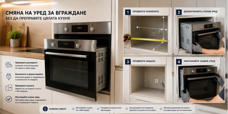 Как да смените стар уред за вграждане, без да преправяте цялата кухня Как да смените стар уред за вграждане, без да преправяте цялата кухня