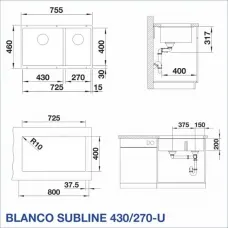 КУХНЕНСКА МИВКА BLANCO SUBLINE 430/270-U - ЦВЯТ МЕКО БЯЛ - 527167 Blanco Кухненски мивки