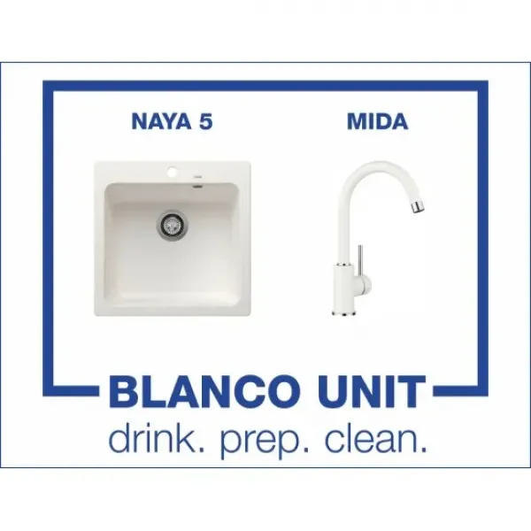 Промоционален комплект мивка BLANCO NAYA 5 и смесител BLANCO MIDA цвят Бял - 526582519418 Blanco Кухненски мивки