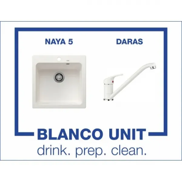 Промоционален комплект мивка BLANCO NAYA 5 и смесител BLANCO DARAS цвят Бял - 526582517724 Blanco Кухненски мивки